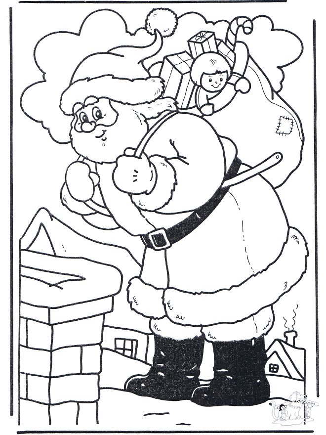 babbo natale dal camino - Disegni da colorare Natale