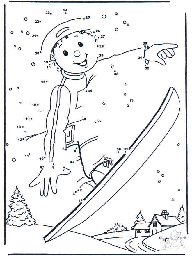 Disegna seguendo i numeri ' snowboard 1 - Disegna seguendo i numeri