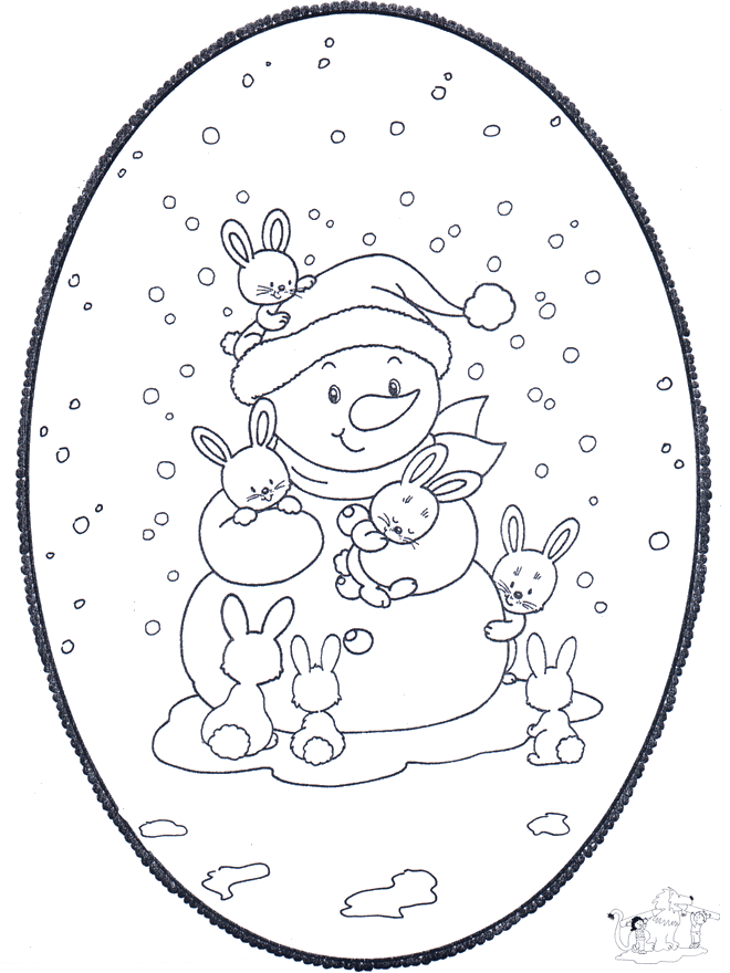 Disegno da bucherellare - Pupazzo di neve - Personaggi di fumetto