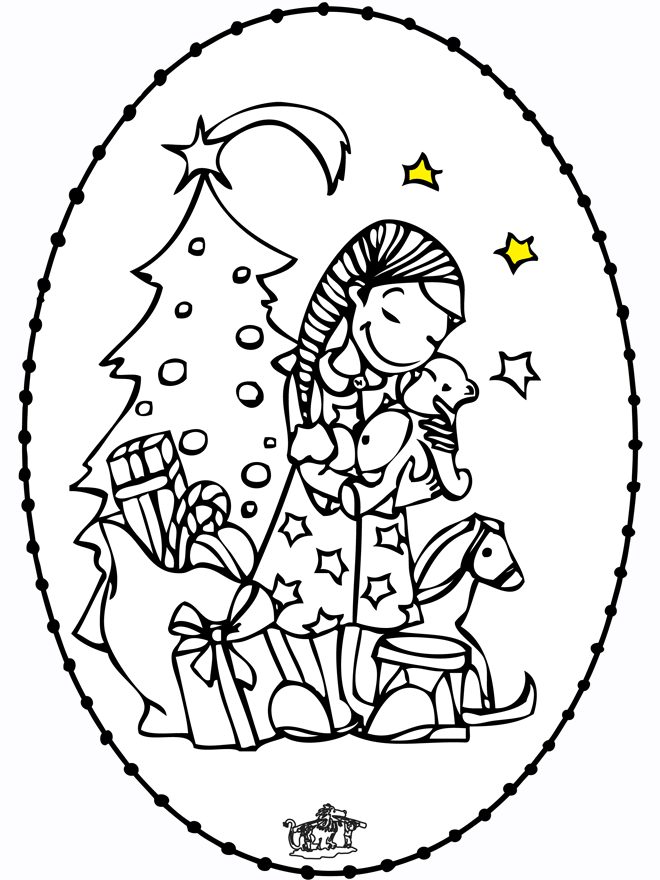 Disegno da ricamare - ragazza e albero di Natale - Altri temi