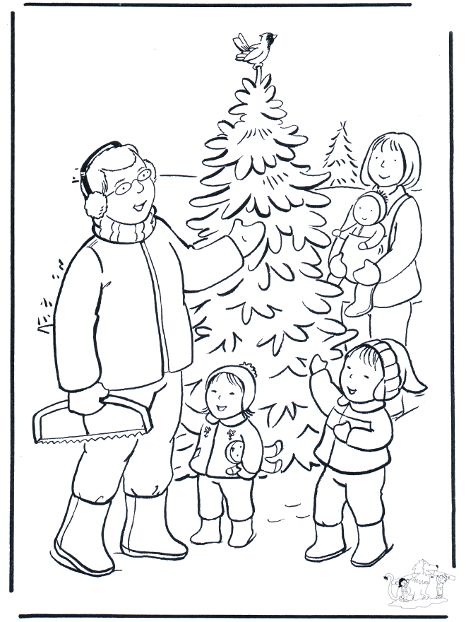 Famiglia nella neve - Disegni da colorare Natale