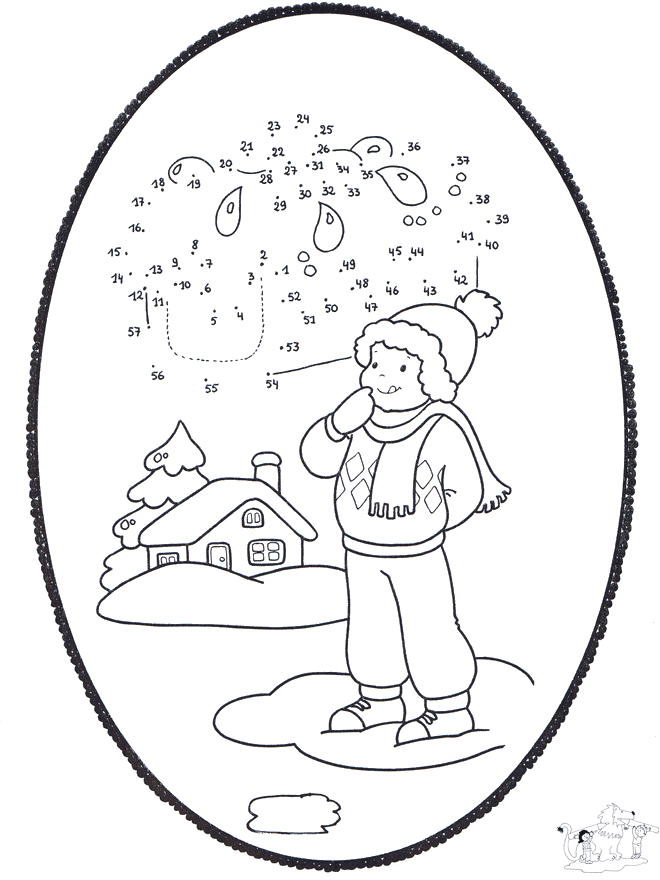 Inverno - Disegno da bucherellare 1 - A casa