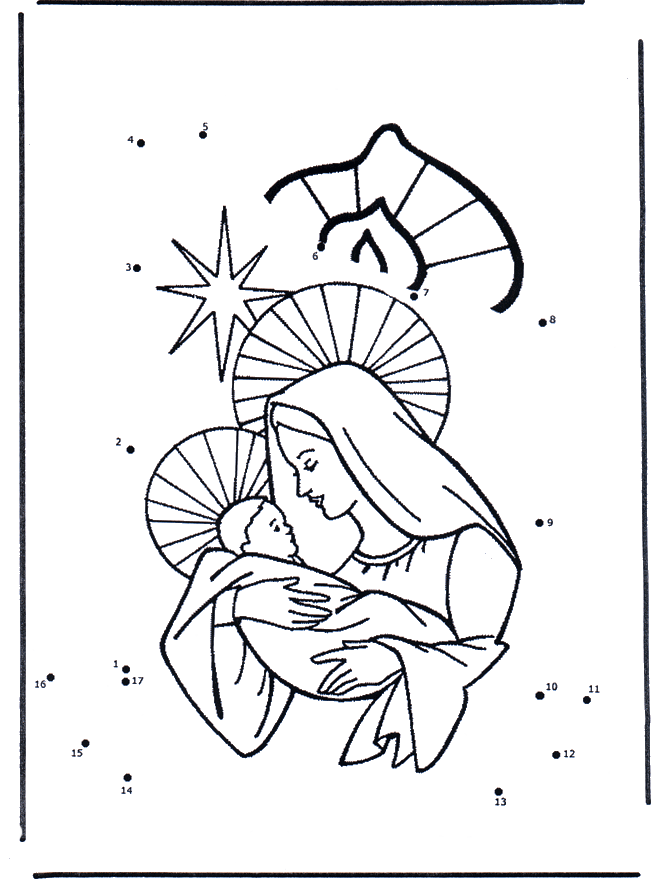 Maria e il bambino Gesù - Disegna seguendo i numeri