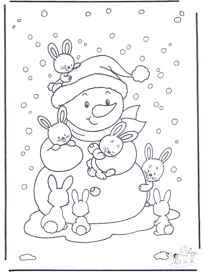 Pupazzo di neve e coniglietti - Animali dellinverno