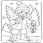 Disegni da colorare Inverno - Ragazzina e albero