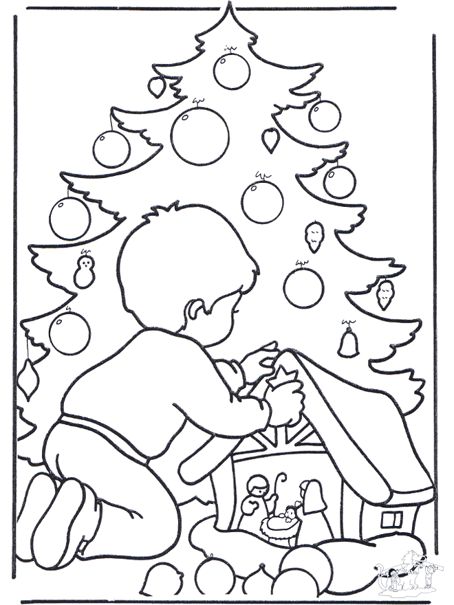 Ragazzino e albero di Natale - Disegni da colorare Natale